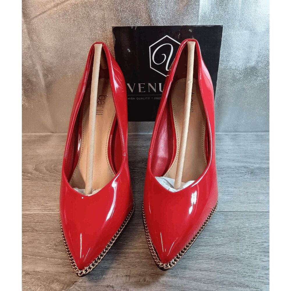 Bar III Women's Binsa Ball Chain Pump Heels- Red Patent 7M